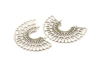 Silver Ethnic Pendant, Antique Silver Plated Brass Ethnic Motif Pendants With 2 Loops, Findings, Earrings, Charms (56x20mm) N0871