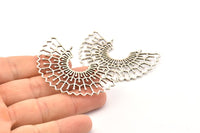 Silver Ethnic Pendant, Antique Silver Plated Brass Ethnic Motif Pendants With 2 Loops, Findings, Earrings, Charms (56x20mm) N0871