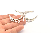 Lotus Flower Pendant, 2 Antique Silver Plated Brass Hammered Lotus Flower Pendants With 2 Loops, Earrings, Charms (46x46mm) N0830 H0976