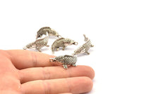 Silver Fish Charm, Antique Silver Plated Brass Fish Charms With 1 Loop, Pendants, Findings (28mm) N0866
