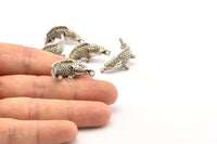 Silver Fish Charm, Antique Silver Plated Brass Fish Charms With 1 Loop, Pendants, Findings (28mm) N0866