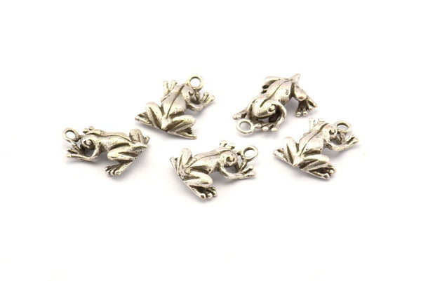 Silver Frog Charm, 6 Antique Silver Plated Brass Frog Charm Earrings With 1 Loop, Pendants, Findings (11x16mm) N0907