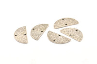 Semi Circle Charm, 6 Hammered Antique Silver Plated Brass Semi Circle Charms With 2 Holes, Pendants, Findings (21.5x11x1mm) N0926