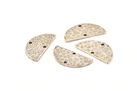 Semi Circle Charm, 6 Hammered Antique Silver Plated Brass Semi Circle Charms With 2 Holes, Pendants, Findings (21.5x11x1mm) N0926