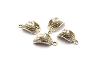 Silver Hat Charm, 4 Antique Silver Plated Brass Cowboy Hat Charm Earrings With 1 Loop, Findings (17x10mm) N0900