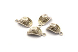 Silver Hat Charm, 4 Antique Silver Plated Brass Cowboy Hat Charm Earrings With 1 Loop, Findings (17x10mm) N0900