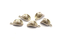 Silver Hat Charm, 4 Antique Silver Plated Brass Cowboy Hat Charm Earrings With 1 Loop, Findings (17x10mm) N0900