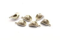 Silver Hat Charm, 4 Antique Silver Plated Brass Cowboy Hat Charm Earrings With 1 Loop, Findings (17x10mm) N0900