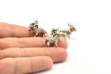 Silver Aries Charm, 2 Antique Silver Plated Brass Aries Charm Earrings With 1 Loop, Pendants, Findings (19x16mm) N0901
