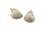 Silver Shell Charm, 2 Antique Silver Plated Brass Sea Shell Charm With 1 Loop, Pendants, Earrings, Findings (19x27mm) N0906