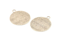 Silver Round Tag, 4 Antique Silver Plated Brass Textured Round Stamping Blanks With 1 Loop, Pendants, Findings (35x30x0,50mm) D0734