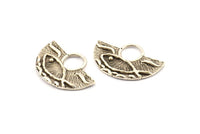 Silver Ethnic Pendant, 4 Antique Silver Plated Brass Semi Circle Fish Figure Pendants (28x19x1mm) E669