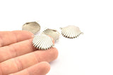Silver Shell Charm, 12 Antique Silver Plated Brass Sea Shell Charm With 2 Loops, Pendants, Connectors, Findings (20x28mm) D1053