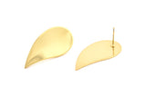 Gold Drop Earring, 2 Gold Plated Brass Drop Stud Earrings (33x16x1mm) D0781 A1166 Q0833