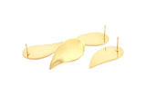 Gold Drop Earring, 2 Gold Plated Brass Drop Stud Earrings (33x16x1mm) D0781 A1166 Q0833