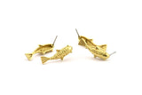 Brass Koi Fish Earring, 6 Raw Brass Koi Fish Stud Earrings, Jewelry Supplies, Findings (24x8mm) N0422 A1205