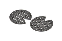 Siyah Yuvarlak Charm, 2 Delikli, Kolye Uçlu, Bağlantı Parçalı 2 Çekiçlenmiş Oksitlenmiş Siyah Pirinç Pizza Dilimi Charm (45x1mm) D1030 S555