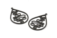 Black Drop Earring, 2 Oxidized Black Brass Drop Earring Charms With 1 Loop, Pendants, Findings (42x30mm) V131 S1040