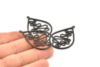 Black Drop Earring, 2 Oxidized Black Brass Drop Earring Charms With 1 Loop, Pendants, Findings (42x30mm) V131 S1040