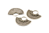 Semi Circle Charm, 2 Antique Silver Plated Brass Semi Circle Charms With 17 Holes, Pendants, Earrings, Findings (31x25mm) N0935