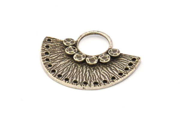 Semi Circle Charm, 2 Antique Silver Plated Brass Semi Circle Charms With 17 Holes, Pendants, Earrings, Findings (31x25mm) N0935