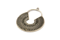 Silver Ethnic Charm 2 Antique Silver Plated Brass Ethnic Charms With 1 Loop, Earrings, Findings, Pendants (36x28mm) N0908