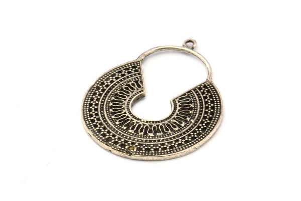 Silver Ethnic Charm 2 Antique Silver Plated Brass Ethnic Charms With 1 Loop, Earrings, Findings, Pendants (36x28mm) N0908