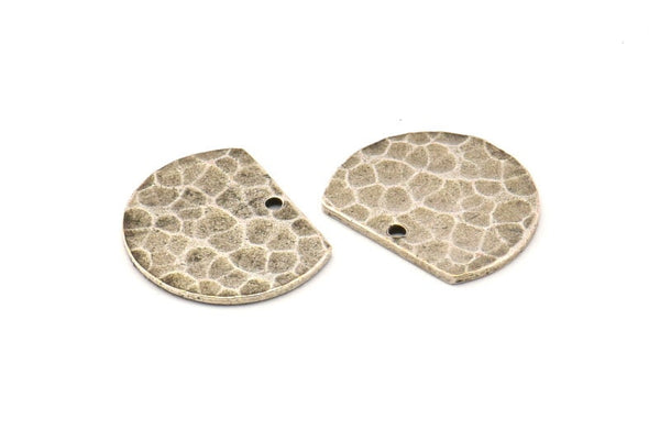 Semi Circle Charm, 4 Hammered Antique Silver Plated Brass Semi Circle Charms With 1 Hole, Pendants, Findings (19x15x1mm) N0925