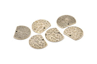 Semi Circle Charm, 4 Hammered Antique Silver Plated Brass Semi Circle Charms With 1 Hole, Pendants, Findings (19x15x1mm) N0925