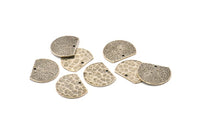 Semi Circle Charm, 4 Hammered Antique Silver Plated Brass Semi Circle Charms With 1 Hole, Pendants, Findings (19x15x1mm) N0925