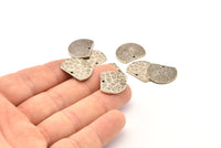 Semi Circle Charm, 4 Hammered Antique Silver Plated Brass Semi Circle Charms With 1 Hole, Pendants, Findings (19x15x1mm) N0925