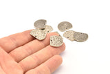 Semi Circle Charm, 4 Hammered Antique Silver Plated Brass Semi Circle Charms With 1 Hole, Pendants, Findings (19x15x1mm) N0925