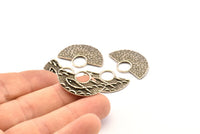 Silver Ethnic Pendant, 2 Antique Silver Plated Brass Semi Circle Fish Figure Pendants (28x19x1mm) E670