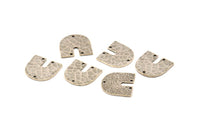 Silver Geometric Charm, 4 Hammered Antique Silver Plated Brass U Shaped Pendants With 3 Holes, Charms, Findings (18x17x1mm) N0924