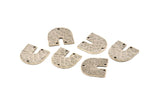 Silver Geometric Charm, 4 Hammered Antique Silver Plated Brass U Shaped Pendants With 3 Holes, Charms, Findings (18x17x1mm) N0924