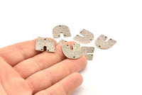 Silver Geometric Charm, 4 Hammered Antique Silver Plated Brass U Shaped Pendants With 3 Holes, Charms, Findings (18x17x1mm) N0924