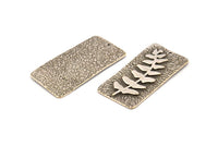 Silver Leaf Charm, Antique Silver Plated Brass Leaf Textured Rectangle Charms With 1 Hole, Pendants (39x20mm) V146