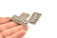 Silver Leaf Charm, Antique Silver Plated Brass Leaf Textured Rectangle Charms With 1 Hole, Pendants (39x20mm) V146
