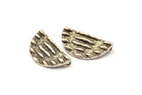 Silver Ethnic Pendant, 2 Antique Silver Plated Brass Semi Circle Pendants with 2 Loops (29x15mm) E666