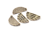 Silver Ethnic Pendant, 2 Antique Silver Plated Brass Semi Circle Pendants with 2 Loops (29x15mm) E666