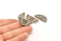 Silver Ethnic Pendant, 2 Antique Silver Plated Brass Semi Circle Pendants with 2 Loops (29x15mm) E666
