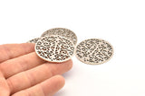 Silver Mandala Charm, Antique Silver Plated Brass Textured Mandala Charms, Earrings, Pendants, Findings (37mm) V124