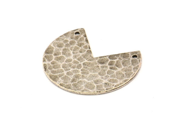 Silver Geometric Charm, 2 Hammered Antique Silver Plated Brass Stamping Blank Charms With 2 Holes, Pendants (30x26x1mm) N0928