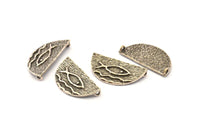 Silver Ethnic Pendant, 2 Antique Silver Plated Brass Semi Circle Fish Figure Pendants With 2 Loops (29x15mm) E671