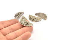 Silver Ethnic Pendant, 2 Antique Silver Plated Brass Semi Circle Fish Figure Pendants With 2 Loops (29x15mm) E671