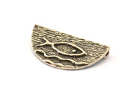 Silver Ethnic Pendant, 2 Antique Silver Plated Brass Semi Circle Fish Figure Pendants With 2 Loops (29x15mm) E671