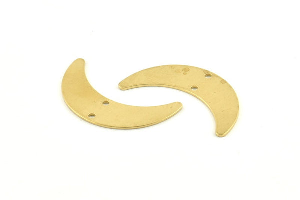 Brass Moon Charm, 24 Raw Brass Crescent Moon Charms With 2 Holes, Findings, Connectors (28x8x0.65mm) D1224