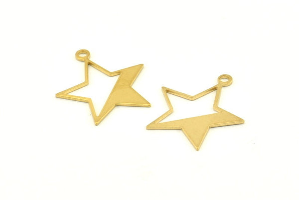 Brass Star Charm, 24 Raw Brass Star Charms With 1 Hole, Earrings, Pendants, Findings (24x21x0.80mm) D1256
