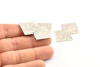 Silver Irregular Charm, 4 Textured Antique Silver Plated Brass Irregular Connectors With 2 Holes, Findings (42x28x0.60mm) D1193