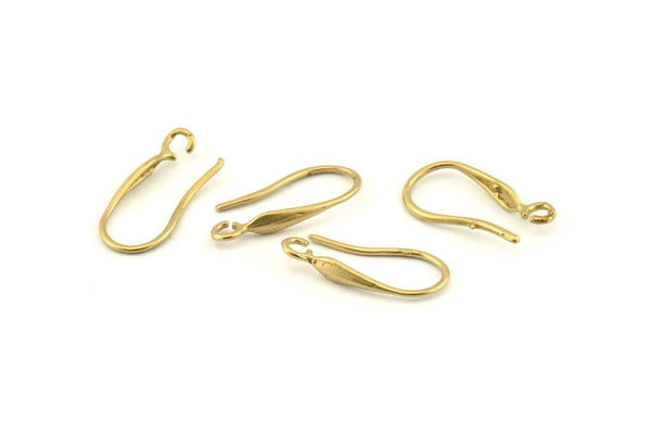 Brass Ear Hooks, 12 Raw Brass Earring Wires, Earring Hooks (19mm) D1337